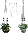 Macrame Plant Hanger for 5 to 10 Inch Plant Pots, Set of 2 Indoor Handmade 35 Inch Woven Rope Hanger Kits with Hooks and Wood Beads, Hanging Planter Basket Holder for Boho Home Decor (Grey, 2 Pack)