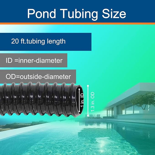 1 Inch Pond Tubing, 1" ID Corrugated Water Pipe, 20 Feet Length Flexible PVC Hose Pipe with Pipe Fittings, Aquarium, Pond Waterfall, Garden Pond Pump Drainage Tube Black