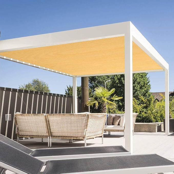 Eden's Decor Straight Flat-Edged Sun Shade Sail Rectangular 12' x 13' Wheat UV-Blocking Outdoor Canopy Fabric Cloth Awning for Pergola Patio Garden Backyard Custom Size
