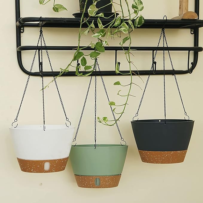 ZMTECH Hanging Planters for Indoor Plants Set of 2 Self Watering Hanging Pots Hanging Baskets Hanging Flower Pots for Outdoor Hanging Plants(8 Inch, Green)