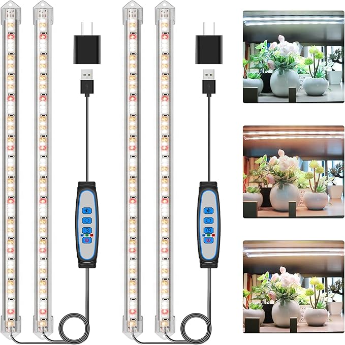 16" Plant Grow Light Strips, 120 LEDs Grow Lights for Indoor Plants Full Spectrum with Upgrade Timer 6/12/16 Hrs, 5 Dimmable Levels, 2 Pack Sunlike Grow Lamp for Hydroponics Succulent