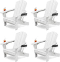 KINGYES Folding Adirondack Chair Set of 4, Dual Cup Holders & All-Weather HDPE, Wood-Like Patio Chair for Backyard, Camping, Pool & Fire Pit, White