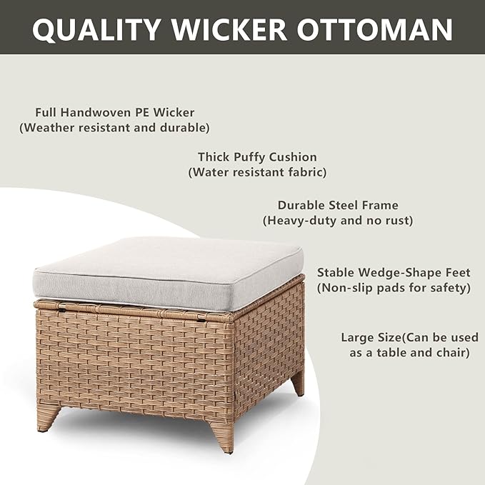 Outdoor Wicker Patio Furniture Set - 5 Pieces Rattan Patio Conversation Set with 2 Rocking Swivel Chairs,2 Ottomans and 1 Side Table for Porch Deck Backyard Garden(Yellow/Beige)
