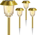Solar Lights Outdoor Waterproof,4 Pack Gold Pathway Lights with 10-40 LM Dimmable Glass and Metal, Solar Powered Garden Decor for Yard,Patio,Pathway,Driveway(Warm White)