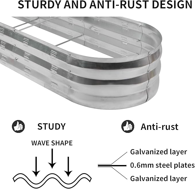 GADI Raised Garden Bed Kit for Vegetables Flower Galvanized Metal Planter Boxs Designed for Easy DIY and Cleaning Not Twist Or Rot (Silver)
