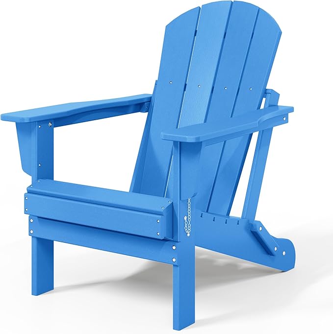 Westin Outdoors Laguna WO Outdoor Adirondack Folding Patio Chairs 8 PCS Set Retro Beach Aesthetic for Backyard, Lawn, Patio, Deck, Garden, Weather Resistant Polyethylene Plastic Lounger (Pacific Blue)