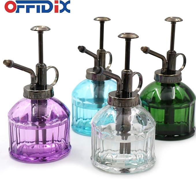 OFFIDIX Transparent Glass Watering Spray Bottle,Plant Mister with Plastic Bronze Plastic Top Pump, Glass Small Watering Can for Indoor Potted Plant, Outdoor Indoor Garden, Plants, Cleaning Solutions