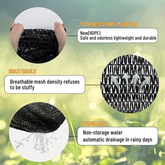 Cool Area 55% 10x20ft Sunblock Shade Cloth Cover Mesh UV Resistant Net for Garden Flower Plant Greenhouse, Black