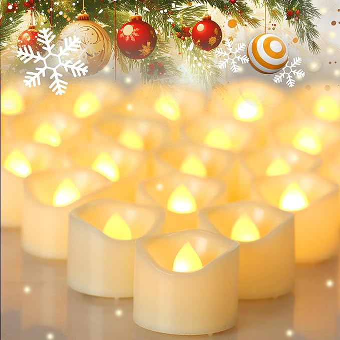 CANDLE CHOICE Battery Operated Flameless Tea Lights Bright Flickering LED Tealight Votive Candles for Wedding Party Table Centerpieces Halloween Christmas Decorations Batteries Incl Warm White 36 Pack
