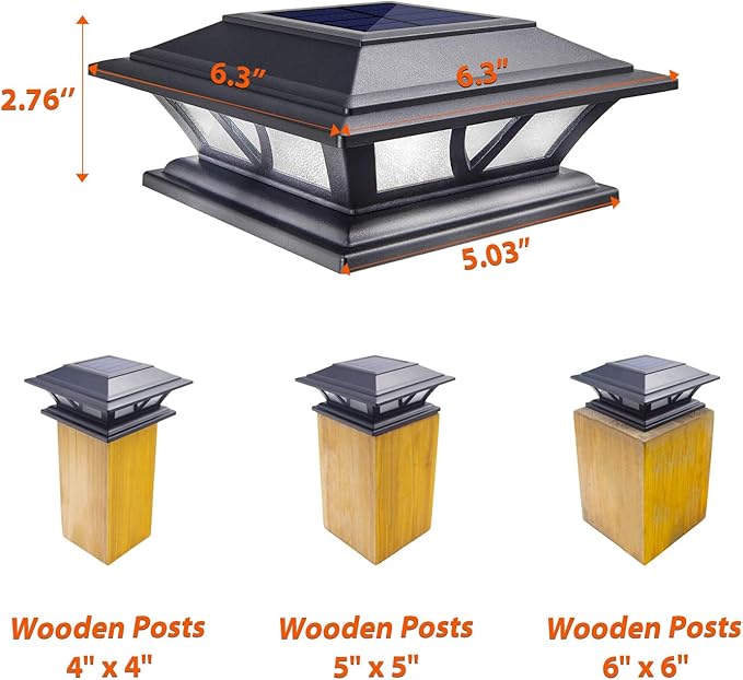 SIEDiNLAR Solar Post Lights Outdoor 2 Modes LED Deck Fence Cap Light for 4x4 5x5 6x6 Posts Patio Garden Decoration Warm White/Cool White Lighting Black (2 Pack)