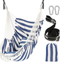 Chihee Hammock Chair Hanging Swing 2 Pillows Included,Strong Webbing Straps and Hooks for Easy Hanging Soft Cotton Hanging Chair Side Pocket Tassel Chair Comfort Indoor Outdoor Blue White