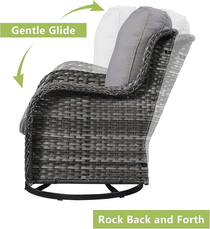 Outdoor Wicker Patio Furniture Set - 5 Piece Rattan Patio Conversation Set with 2 Rocking Swivel Chairs,2 Ottomans and 1 Sofa for Porch Deck Backyard Garden(Mixed Grey/Grey)