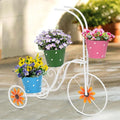 BAYN Bicycle Planter Stand, Metal Flower Pot Cart Holder Tricycle Planter with 3 Plant Bucket Outdoor Decorative for Patio, Deck, Garden, Lawn