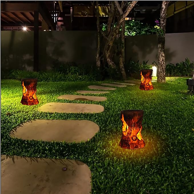 pearlstar Solar Lanterns Outdoor Tree Stump Fire Flame Light Halloween Decorative Solar Powered Lantern Waterproof Decor for Patio Garden Yard Pathway Lawn Deck,1PACK