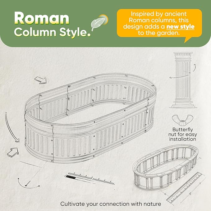 KING BIRD Raised Garden Bed Kit 2025 Upgraded Modular DIY Galvanized Planter Garden Box Outdoor for Gardening, Vegetables, Flowers, Elegant Roman Column Design, 47x24x24 in, Silver