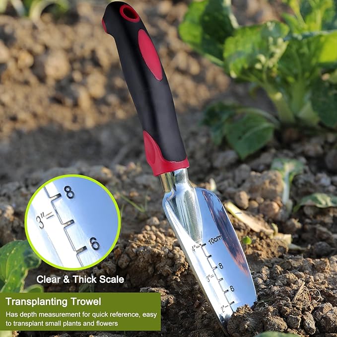 FANHAO Garden Tool Set, 3 Piece Heavy Duty Garden Trowels Cast-Aluminum Garden Hand Shovels with Non-Slip Rubber Grip, Idea for Transplanting, Weeding, Digging and Planting
