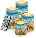 Ystardream Beach Starfish Flameless Candles with Remote Battery Operated Candles Realistic LED Candles with Remote and Timer Set of 4 for Valentines Home Wedding Birthday Decoration