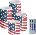 Flameless Electric Candles Decoration Lamp with Remote Timer Control Long Lasting for Fourth of July Party Decoration Home Indoor Outdoor Decor Pack of 4, American Flag Fashion
