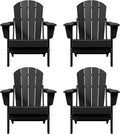 Westin Outdoors Laguna WO Home Furniture Adirondack Chair 4 PC Set Classic Outdoor Patio Folding Chair for Bon Fire Pit Lawn Backyard Beach Plastic Weather-Resistant (Black)