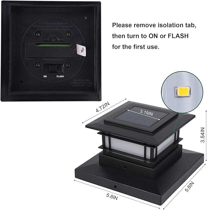 Dynaming 8 Pack Solar Flame Post Lights Outdoor, Solar Powered Fence Post Cap Lights, High Brightness Flickering Flame SMD LED Lighting Decor for Garden Deck Patio, 4x4, 5x5 or 6x6 Vinyl/Wooden Posts