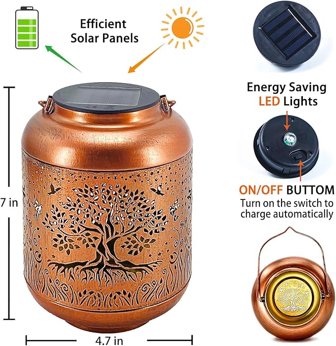 2 Pack Tree of Life Outdoor Solar Hanging Lanterns Waterproof LED Solar Lights Metal Decorative Lanterns for Garden, Patio, Courtyard, Backyard, Yard Decor Unique Tree of Life Gifts for Women
