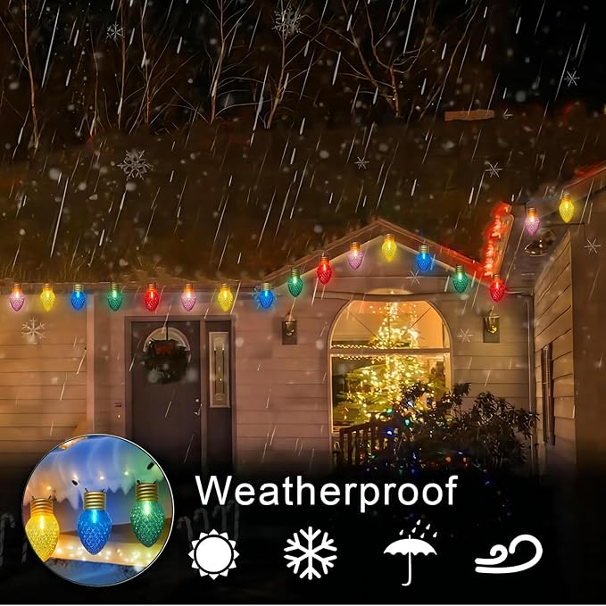 16FT Jumbo Christmas Lights,C7 Jumbo Xmas String Light Christmas Outdoor Decorations Lights with 10 Large Diamond Pattern Multicolor Bulb for Holiday Home Roof Yard Garden Decorations