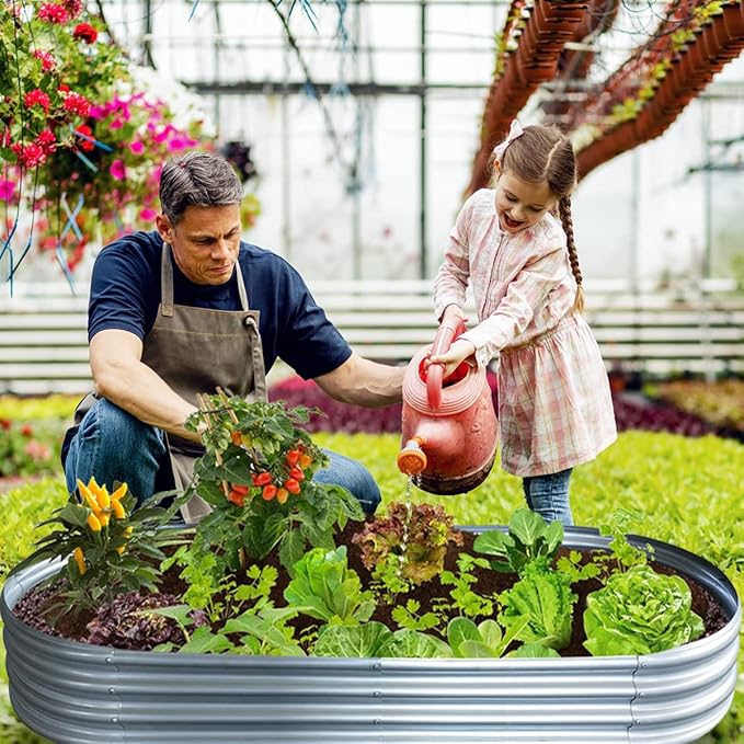 Raised Garden Bed, 2 Pcs 7×3×1ft Outdoor Galvanized Planter Boxes, Galvanized Garden Beds Outdoor with Metal Plant Stakes, Large Raised Garden Stock Tank, Garden Beds Outdoor for Vegetables