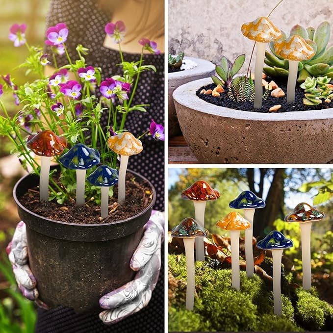 AIGEL Garden Decor Mushrooms, Ceramic Mushroom for Garden Fairy Yard Decoration DIY Ornament for Dollhouse Potting Shed Flowerpot Plants Lawn Garden Outdoor Statue