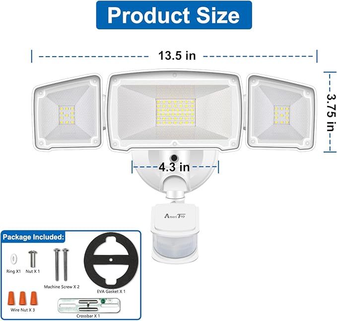 AmeriTop Motion Sensor Lights Outdoor, 2-in-1 Ultra Bright 3500LM 35W LED Security Flood Lights with Motion Sensor Mode & Dusk to Dawn Sensor Mode/ETL Certified, IP65 Waterproof