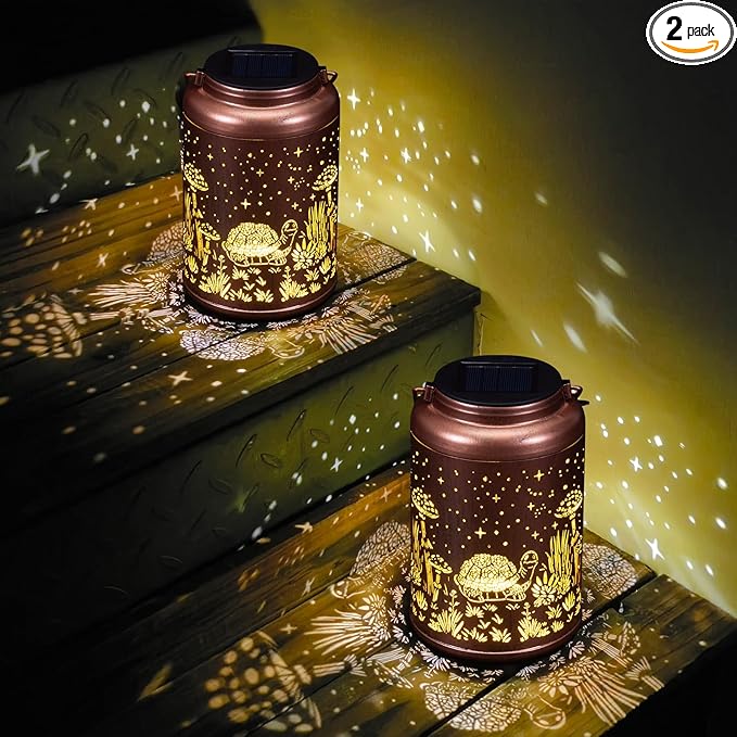2 Pack Turtle Solar Lanterns Outdoor Waterproof - Birthday Gifts for Women, Men, Mom, Tortoise Solar Lights Outdoor Hanging Garden Decor for Outside, Patio, Outdoor, Yard, Lawn, Balcony