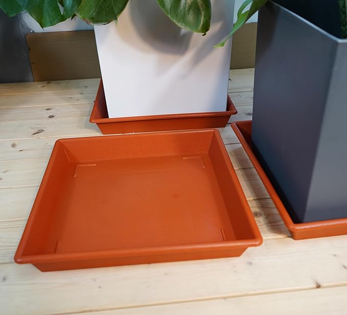 Square Plant Saucer 10 Inch 5 Pack, Plant Stand Flower Pot No Holes, Plant Trays for Pots Heavy Duty Plastic Plant Saucers for Indoors Outdoors Terracotta Plant Lover Gardening Gifts