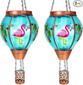 2 Pack Solar Hot Air Balloon Lantern With Flame, Flamingo Glass Solar Outdoor Lights for Patio Garden Decor, Gifts for Women Grandma Mom