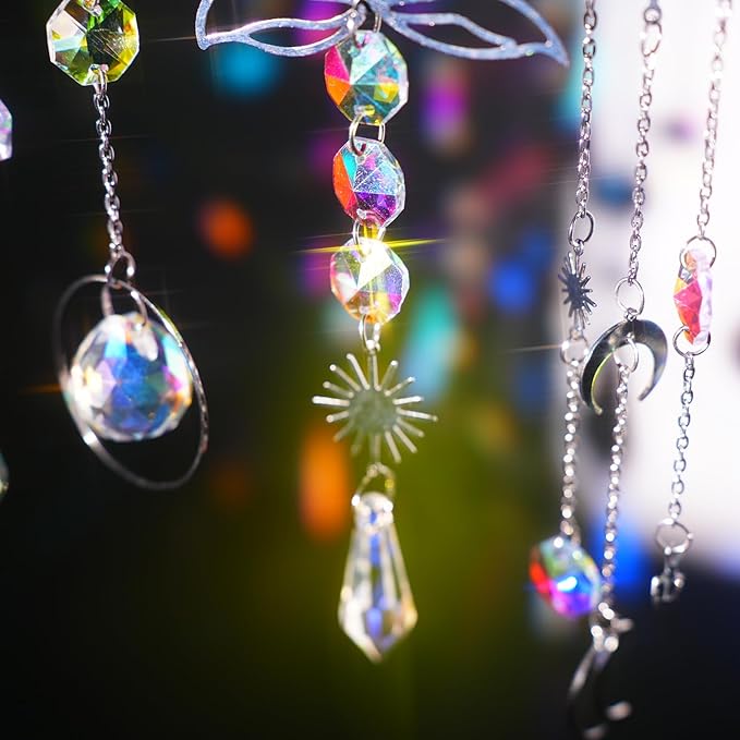 ilclviz Suncatcher Crystal Hanging Sun Catcher Prism with Chain Pendant Ornament Crystal Balls for Window 6 Pieces