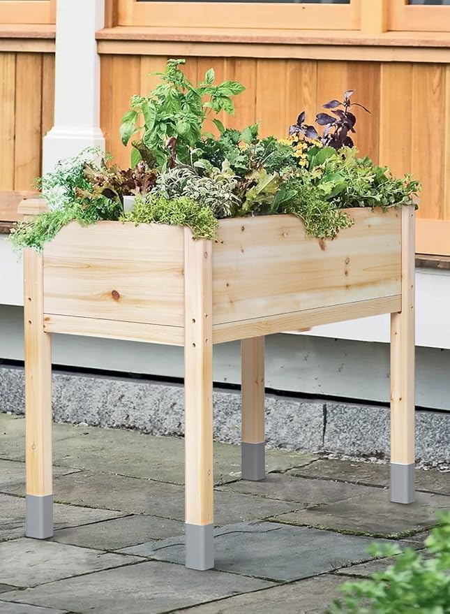 MIXC Wooden Raised Garden Bed with Legs, 48”L X 24”W, Elevated Reinforced Large Planter Box for Vegetable Flower Herb Outdoors - Beam and Column Structure - Unmatched Strength Outlast