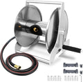 Stainless Steel Garden Hose Reel, Wall Mount or Floor Mounted with 3/4 Inch Brass Fittings Lead hose, 135 Ft Capacity with Crank Handle & portable hose reels for outside
