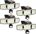 UME Solar Outdoor Lights 302 LED 3000LM, IP65 Waterproof Motion Sensor Outdoor Lights, 3 Heads Solar Security Flood Lights 270 Wide Lighting Angle with 3 Modes for Garden Patio Yard - 4 Pack