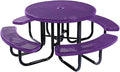 Heavy-Duty Portable Outdoor Picnic Table with Umbrella Hole, Punched Steel Commercial-Grade Patio Dining Furniture Made in America (46" Round Top, Purple)