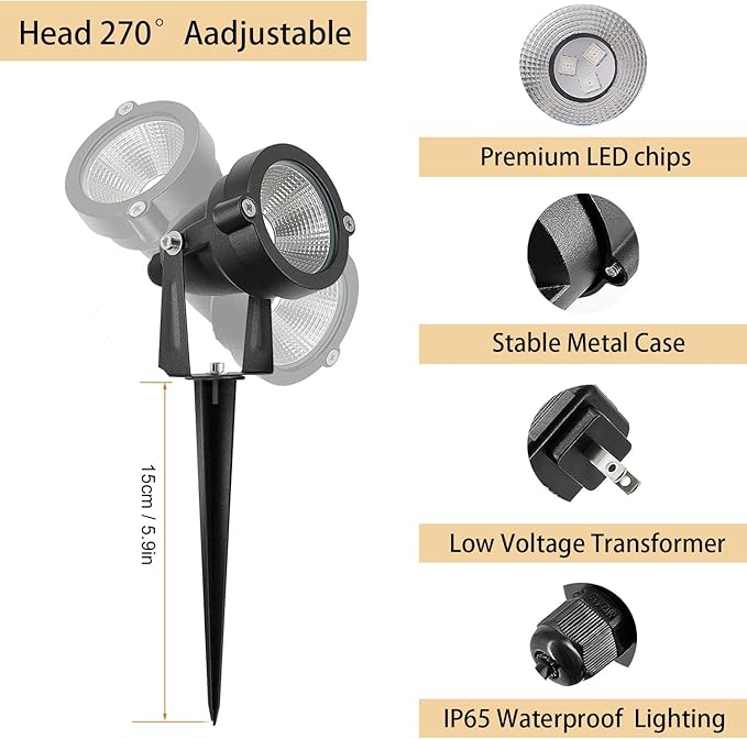 RGB Christmas Outdoor Spot Lights with Timer(4/6/8H), 12V 5W Metal case Color Changing Spot Light Outdoor Garden Yard Lawn Landscape SpotLights IP65 Waterproof, 1 Lights