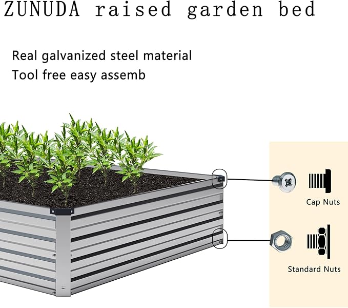 2 Pcs 8×2×1FT Galvanized Raised Garden Bed，Metal Planting Box for Outdoor Vegetable, Herb,Planter Gardening (Silver)