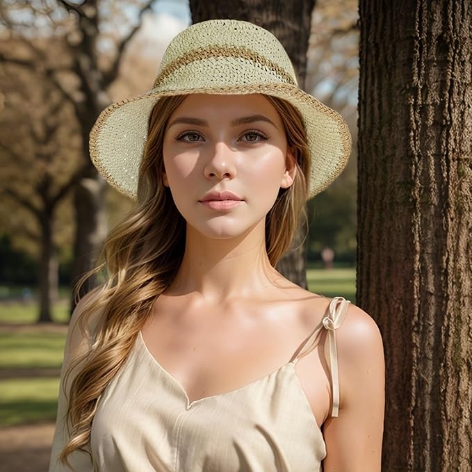 Floppy Big Beach Straw Hats for Women Foldable Summer Wide Brim Packable Sun Hat Womens Travel Straw Fedora Hat