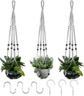 RIFNY Macrame Plant Hanger for 5 to 10 Inch Plant Pots, 35 Inch Indoor Handmade Woven Rope Hanger Kits with Hooks and Wood Beads, Hanging Planter Basket Holder for Boho Home Decor (Grey, 3 Pack)
