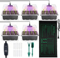 NAMOTEK 5 Pack Seed Starter Tray with Heat Mat and Grow Light Humidity Domes, 60 Cell Trays Germination Station Cloning Kit