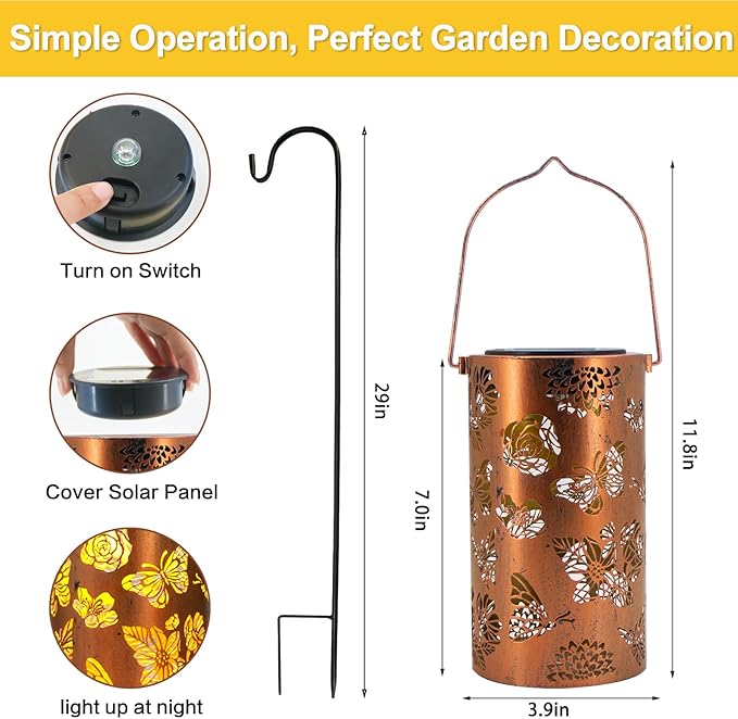 Butterfly Solar Gardening Gifts Lanterns Decorative Outdoor, Flower Pattern Solar Hanging Lights Waterproof, Garden Decor for Women Mom Grandma, Yard Gifts for Patio, Pathway, Landscape