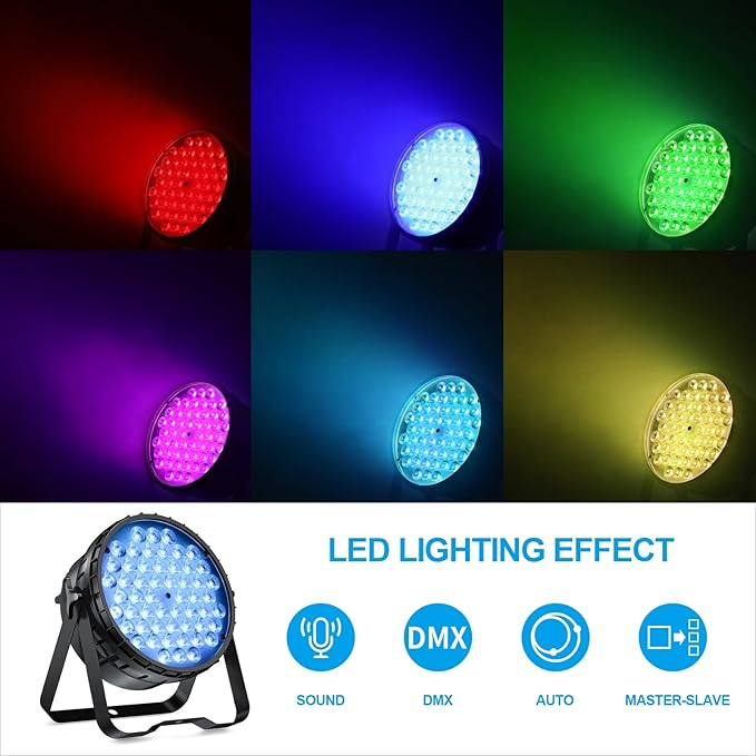 BETOPPER DJ Light 2 Pack, 54x3W LED Par Lights, DMX Stage Lights Sound Activated, Strobe Wash Lighting for Wedding, Church, Party, Club, Concert and Festival Events (2)