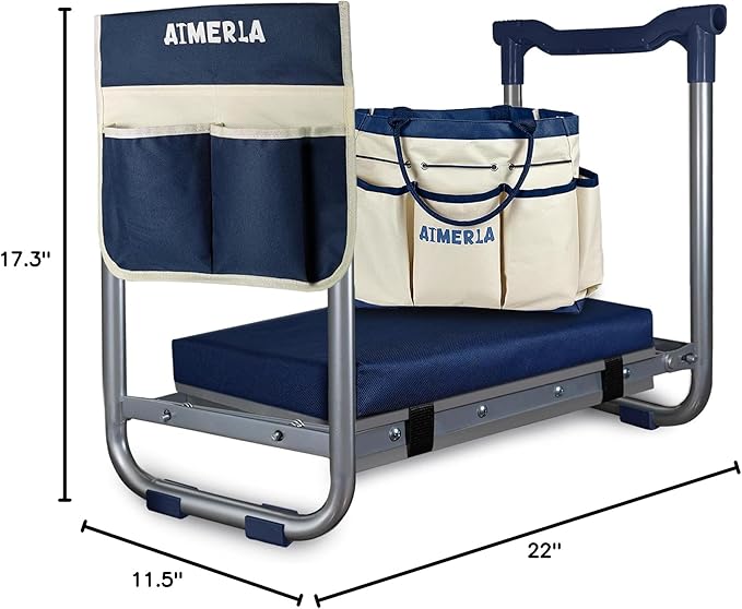 K5 Foldable Garden Kneeler Seat Heavy Duty (Detachable Cloud Kneeler Pad) Garden Stool - 2 Large Capacity Garden Tool Bags with Pockets - Portable Garden Bench for Indoor and Outdoor