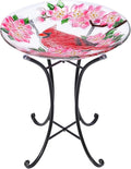 VCUTEKA Bird Baths for Outdoors, Glass Bird Bath with Metal Standing for Garden, Yards Patio Décor, Bird Lovers Gift, Cardinal Glass Birdbath Detachable (22" H * 18" W)
