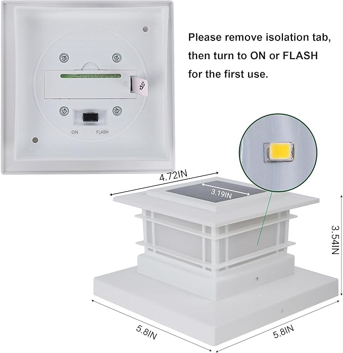 Dynaming 6 Pack Solar Flame Post Lights Outdoor, Solar Powered Fence Post White Shell Cap Light, High Brightness Flickering Flame LED LiVinyl/Wooden Postseck Patio, Fit 4x4 5x5 6x6 Vinyl/Wooden Posts