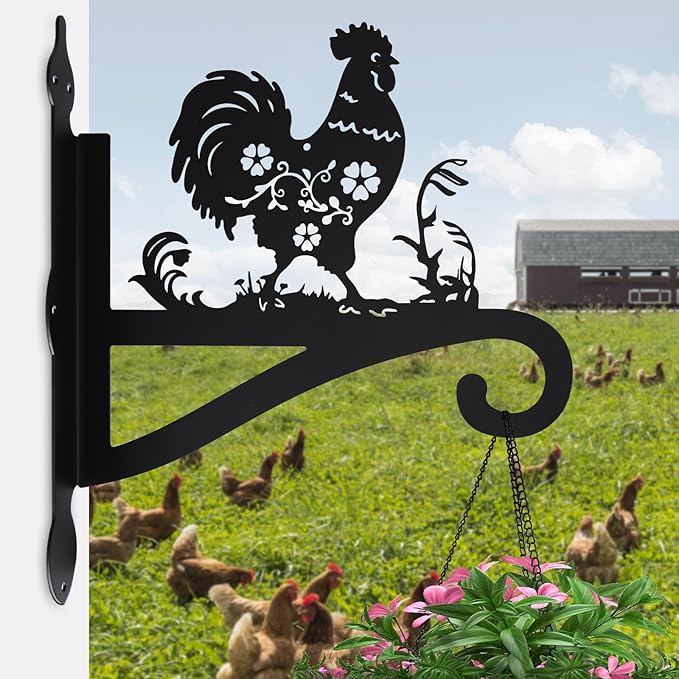 Plant Hangers Outdoor Iron Heavy Duty Ornamental Chicken Silhouette Wall Mounted Hanging Plant Bracket for Flower Pot Lantern Bird Feeder Wind Chimes Christmas Decoration