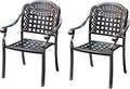 Outdoor Dining Chair Cast Aluminum Patio Chairs Set of 2 All-Weather Patio Dining Chair with Adjustable Feet for Backyard Garden (Square Lattice Chair)
