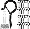 Hooks for Outdoor String Lights, 20 Pack Cup Screw Hooks for Hanging Plants Fairy Led Party Christmas Lights Garage Wind Chimes Black Q Hanger with Safety Buckle Design Easy to Release